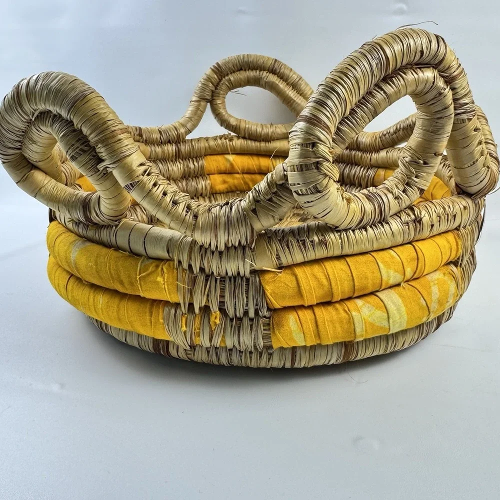 Hand Woven Weaved Basket sweet grass & material 9